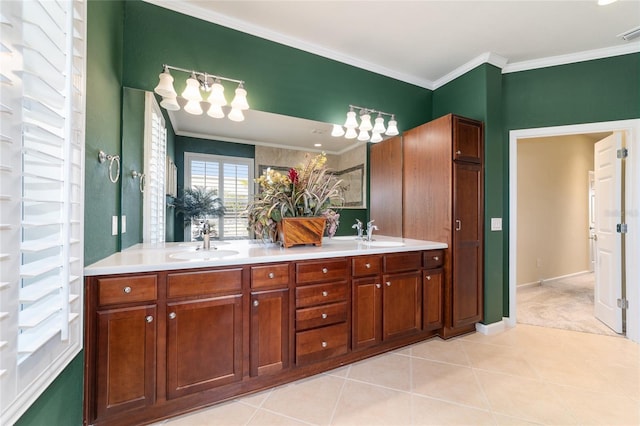 full bathroom featuring visible vents, crown molding, and a sink