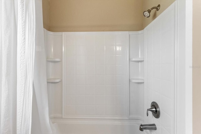 full bathroom with shower / bathtub combination with curtain