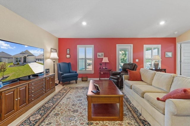 living area with recessed lighting