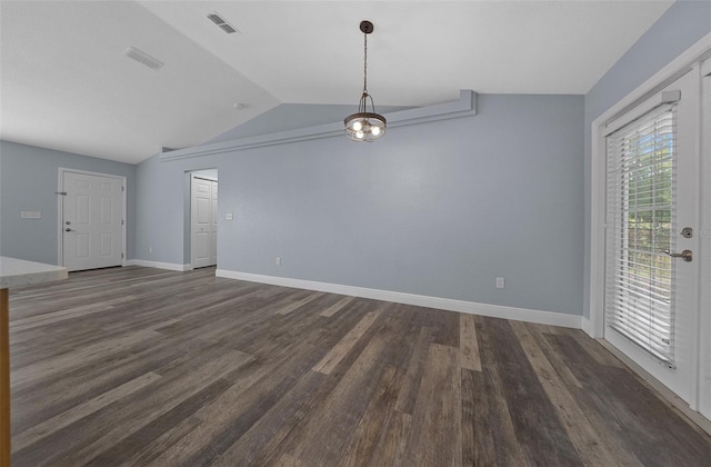 2312 SW 140th Ct, Ocala, FL 34481 - unfurnished room featuring lofted ceiling, dark wood-style floors, and baseboards