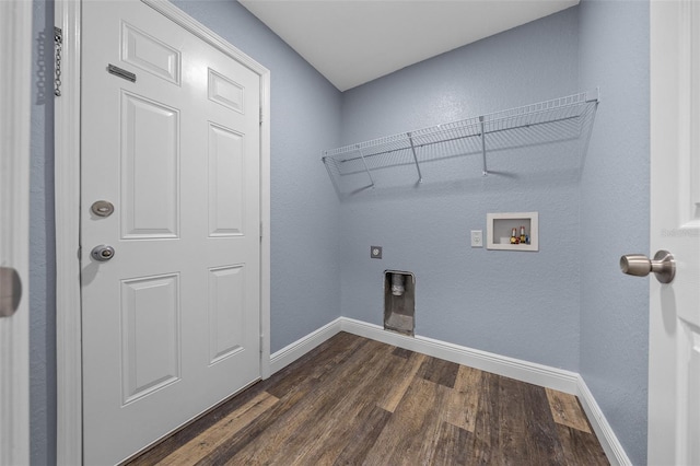 2312 SW 140th Ct, Ocala, FL 34481 - washroom featuring dark wood-style flooring, baseboards, hookup for an electric dryer, washer hookup, and a textured wall