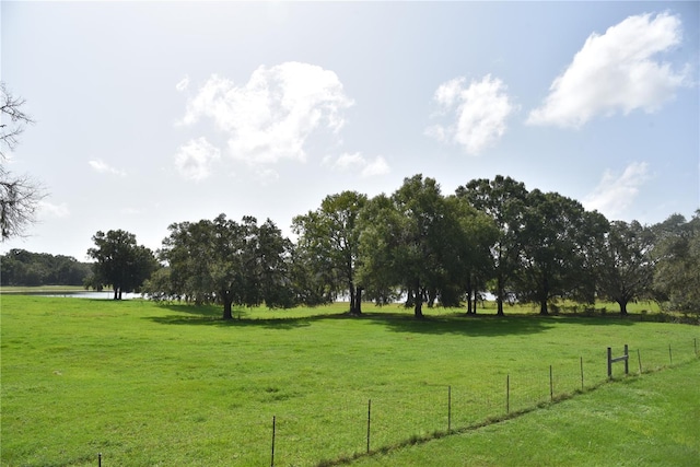 view of home's community featuring a rural view, a yard, and fence