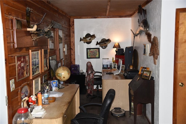 office with wood walls