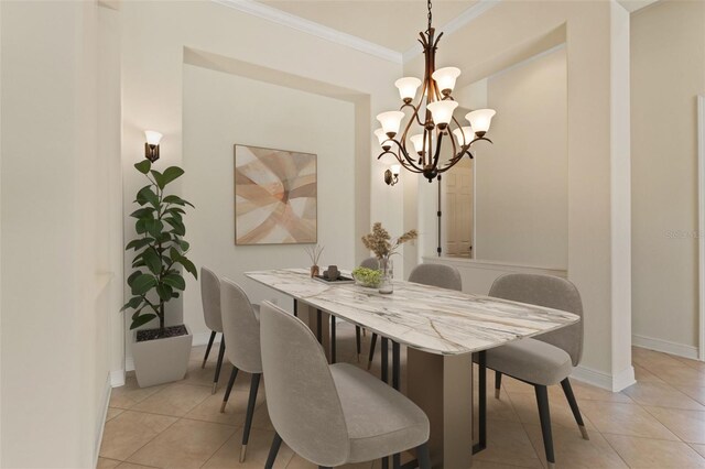 1399 N Whisperwood Dr, Hernando, FL 34442 - dining area featuring ornamental molding, light tile patterned flooring, a chandelier, and baseboards