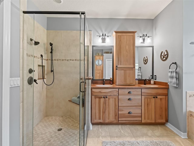 4658 W Hacienda Dr, Beverly Hills, FL 34465 - full bathroom with a sink, double vanity, and a stall shower