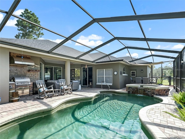 4658 W Hacienda Dr, Beverly Hills, FL 34465 - view of swimming pool featuring an outdoor kitchen, area for grilling, an outdoor hangout area, a patio area, and a lanai