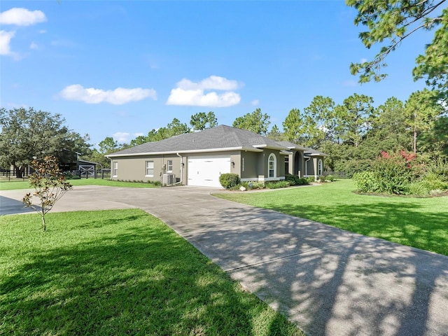 4658 W Hacienda Dr, Beverly Hills, FL 34465 - ranch-style home featuring driveway, fence, an attached garage, a front yard, and stucco siding