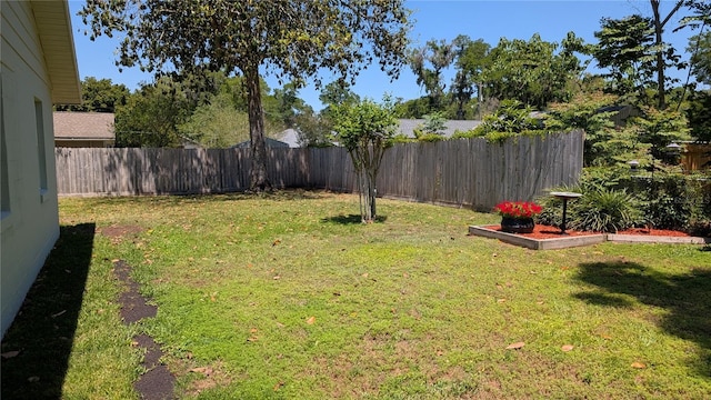 view of yard with a fenced backyard
