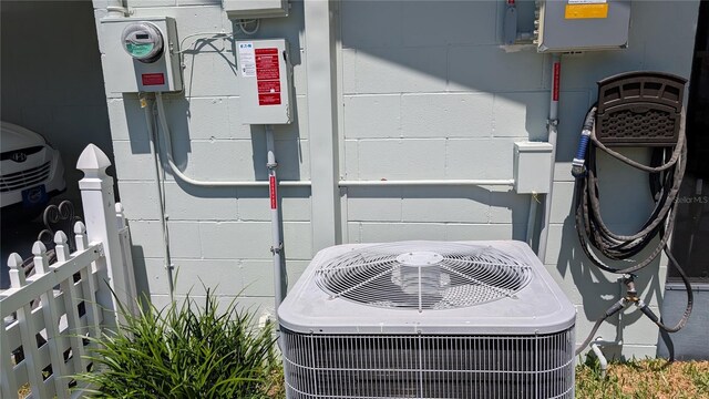 2219 NE 18th Ave, Ocala, FL 34470 - exterior view of central AC unit, concrete block siding, and electric meter