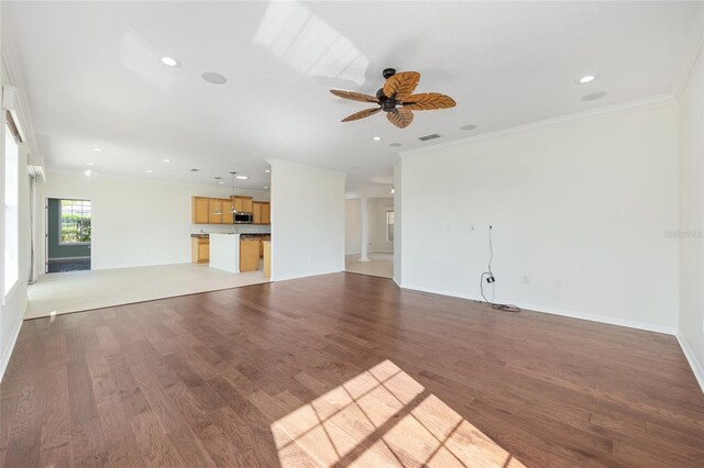 8632 SW 86th Cir, Ocala, FL 34481 - unfurnished living room featuring recessed lighting, a ceiling fan, wood finished floors, and visible vents