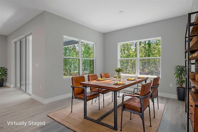dining room featuring baseboards and light wood finished floors