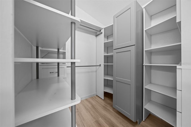 walk in closet with wood finished floors