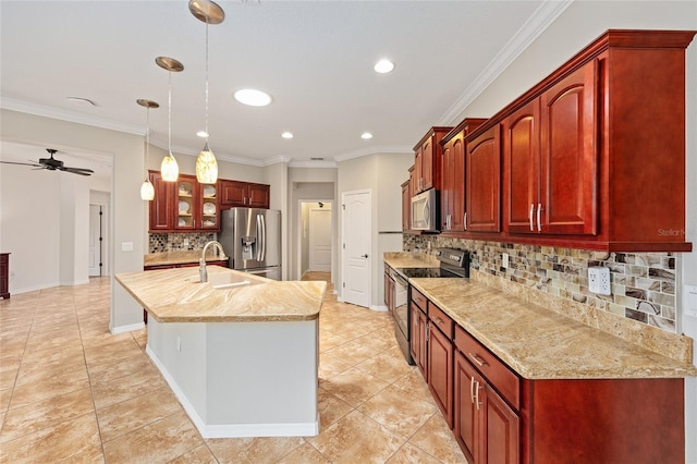 kitchen featuring recessed lighting, dark brown cabinets, tasteful backsplash, and appliances with stainless steel finishes