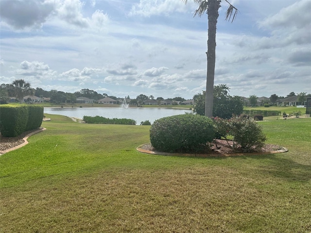 view of yard with a water view