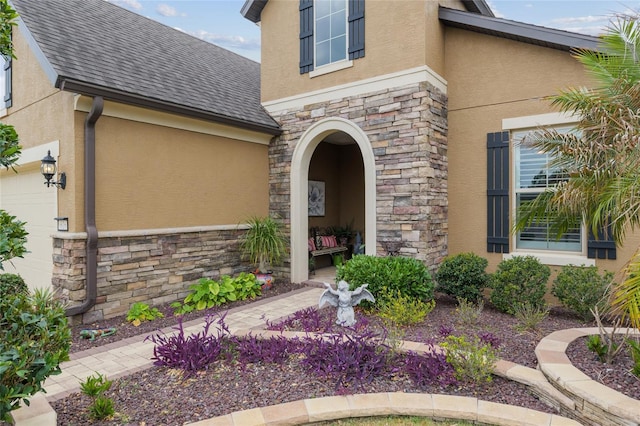 6816 SW 95th Cir, Ocala, FL 34481 - entrance to property with stucco siding, roof with shingles, and stone siding