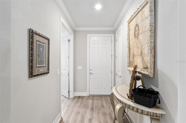 6816 SW 95th Cir, Ocala, FL 34481 - corridor with light wood-type flooring, baseboards, and crown molding
