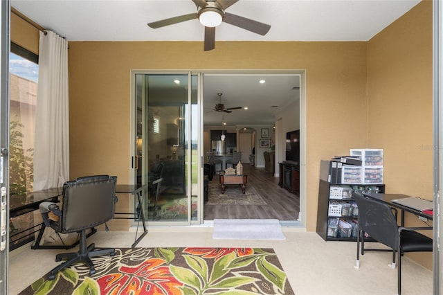 6816 SW 95th Cir, Ocala, FL 34481 - office area featuring recessed lighting, a ceiling fan, and arched walkways
