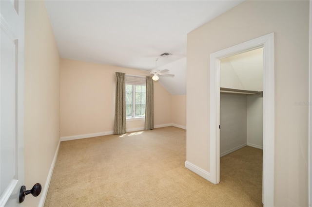 950 SW 43rd Pl, Ocala, FL 34471 - additional living space featuring carpet floors, visible vents, lofted ceiling, baseboards, and a ceiling fan