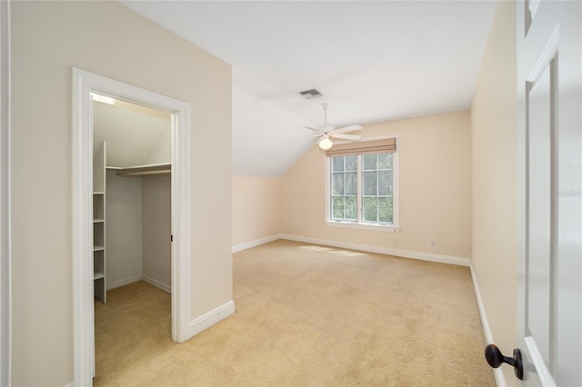 950 SW 43rd Pl, Ocala, FL 34471 - bonus room with visible vents, lofted ceiling, light carpet, baseboards, and ceiling fan