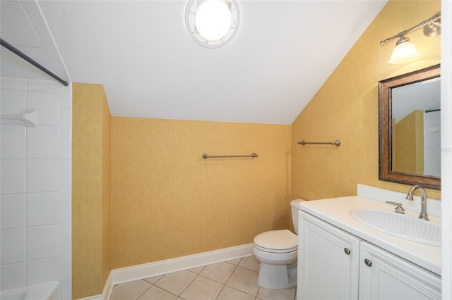 950 SW 43rd Pl, Ocala, FL 34471 - bathroom featuring vanity, tile patterned flooring, toilet, and lofted ceiling