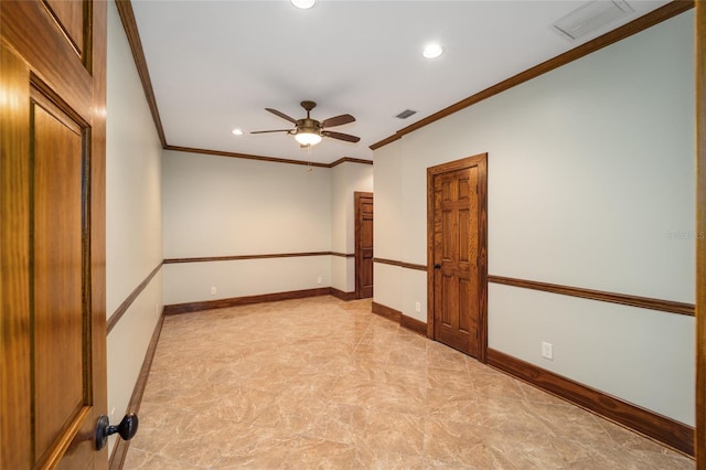 950 SW 43rd Pl, Ocala, FL 34471 - unfurnished room featuring recessed lighting, crown molding, ceiling fan, and visible vents