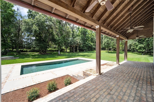 950 SW 43rd Pl, Ocala, FL 34471 - pool with a patio, a ceiling fan, and a yard