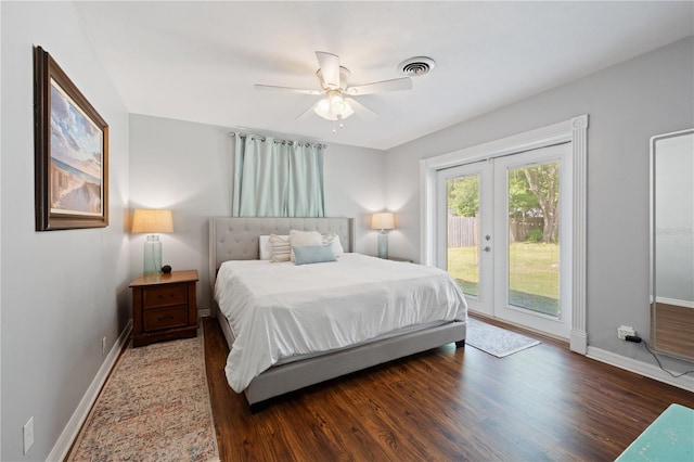 219 NW 7th St, Williston, FL 32696 - bedroom featuring access to exterior, french doors, baseboards, wood finished floors, and visible vents