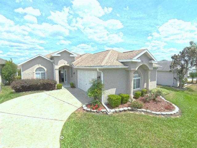 2323 NW 55th Avenue Rd, Ocala, FL 34482 - ranch-style home featuring stucco siding, a front lawn, a garage, and driveway