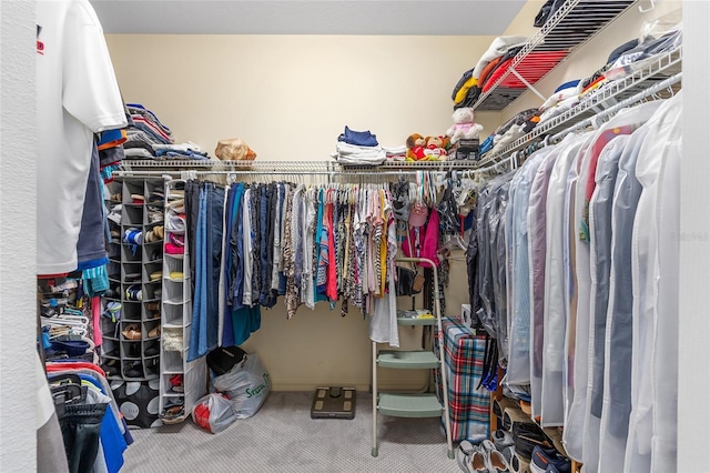 walk in closet with carpet