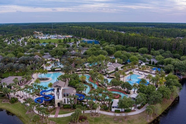 bird's eye view featuring a forest view