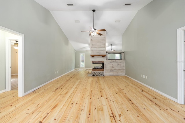 8 Banyan Dr, Ocala, FL 34472 - unfurnished living room with baseboards, ceiling fan, hardwood / wood-style floors, and visible vents