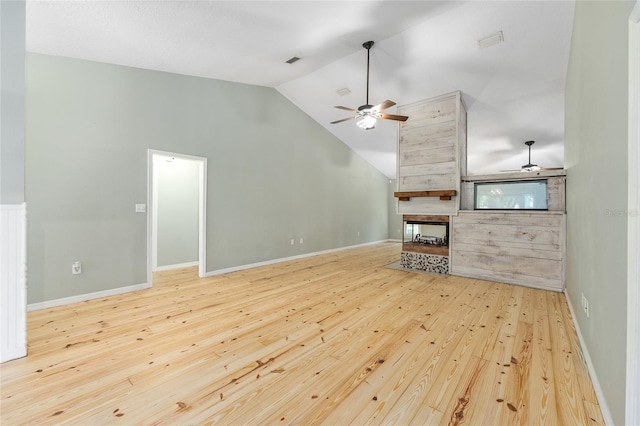 8 Banyan Dr, Ocala, FL 34472 - unfurnished living room featuring visible vents, a ceiling fan, lofted ceiling, and hardwood / wood-style floors