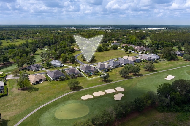 aerial view featuring golf course view and a residential view