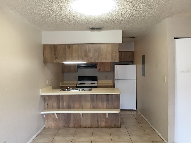 5440 SE 30th Pl, Ocala, FL 34480 - kitchen with freestanding refrigerator, light countertops, electric range oven, under cabinet range hood, and a sink