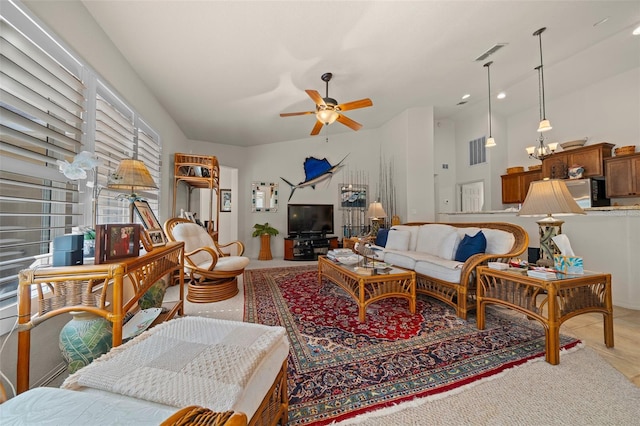 811 SE 49th Ave, Ocala, FL 34471 - living area with visible vents, recessed lighting, and ceiling fan with notable chandelier