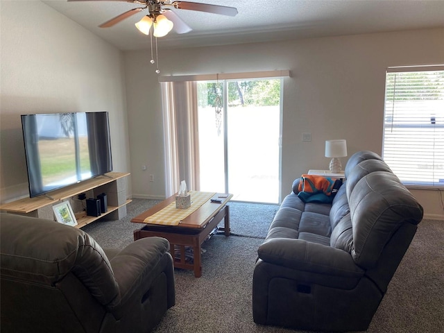 15266 SW 44th Ter, Ocala, FL 34473 - carpeted living room with a ceiling fan and baseboards
