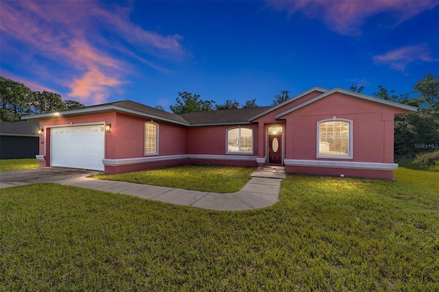 15087 SW 43rd Ct, Ocala, FL 34473 - ranch-style house with asphalt driveway, a garage, a front lawn, and stucco siding