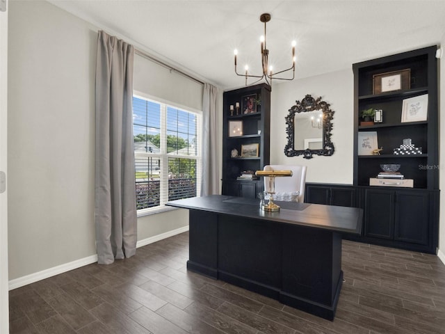 4806 NW 8th Ter, Ocala, FL 34475 - home office with an inviting chandelier, baseboards, and dark wood-style floors