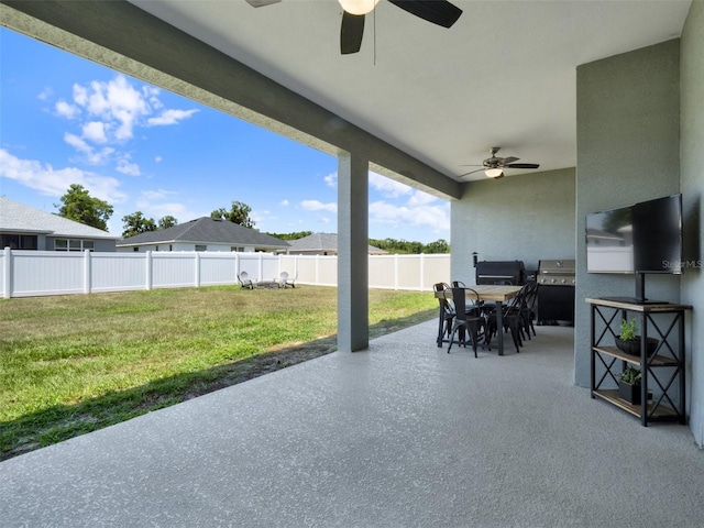 4806 NW 8th Ter, Ocala, FL 34475 - view of patio / terrace featuring a fenced backyard, outdoor dining space, ceiling fan, and area for grilling