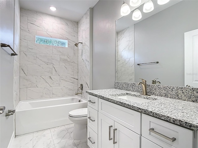 2423 Sadnet Ln, North Port, FL 34286 - bathroom featuring vanity, shower / bathtub combination, toilet, marble finish floor, and baseboards