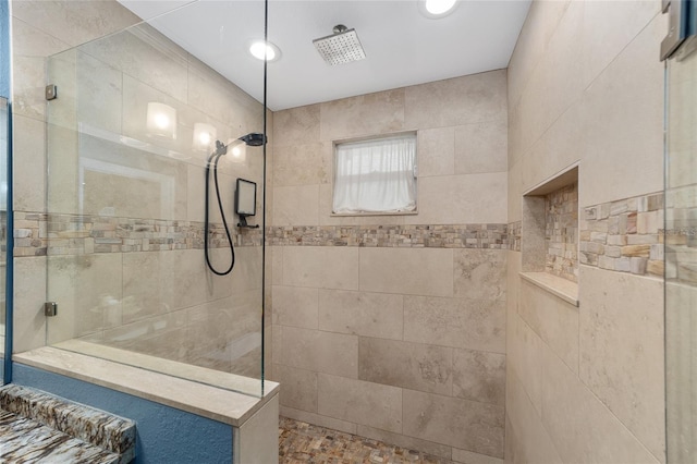 full bath featuring walk in shower and recessed lighting