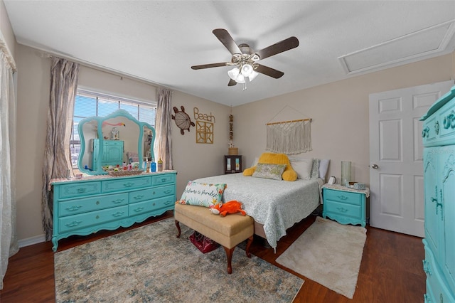 408 Etheredge St, Bushnell, FL 33513 - bedroom featuring wood finished floors, attic access, and a ceiling fan