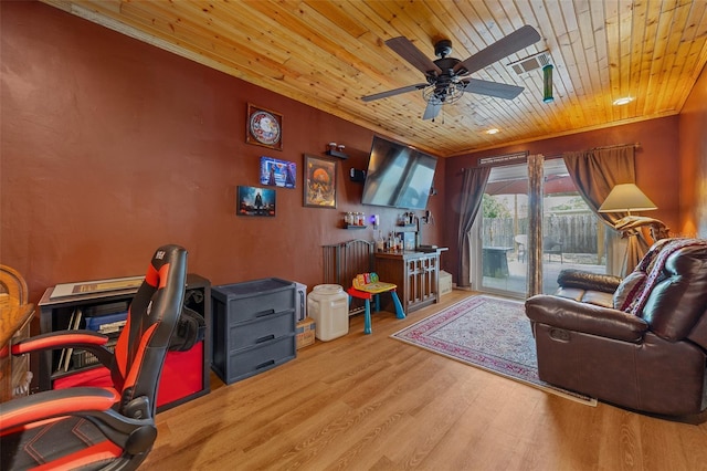 408 Etheredge St, Bushnell, FL 33513 - office with wood ceiling, ceiling fan, and wood finished floors