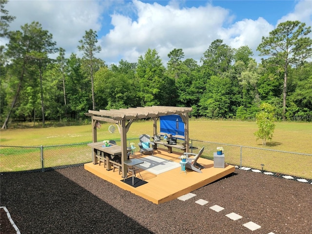 7030 SE 120th Ct, Morriston, FL 32668 - view of dock with a yard, a wooden deck, and a fenced backyard