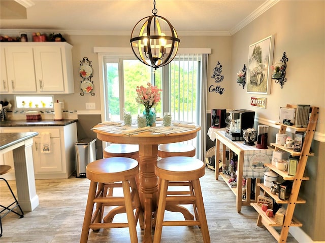 7030 SE 120th Ct, Morriston, FL 32668 - dining space with an inviting chandelier, ornamental molding, and light wood-style floors