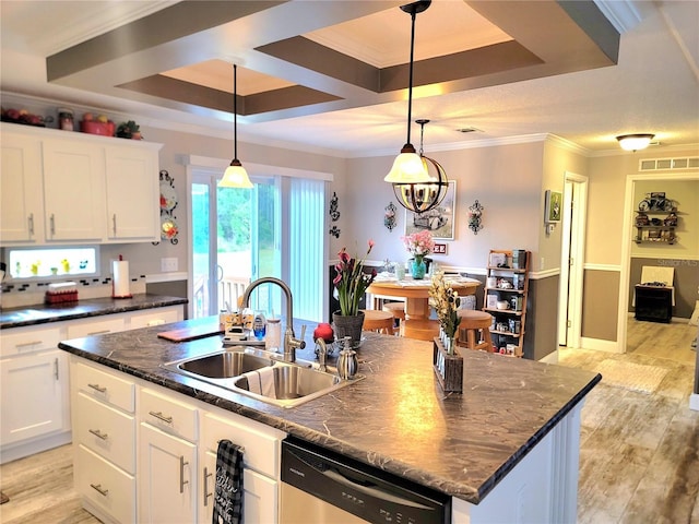 7030 SE 120th Ct, Morriston, FL 32668 - kitchen with light wood-type flooring, a sink, a raised ceiling, and dishwasher