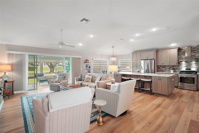 8545 SE 168th Kittredge Loop, The Villages, FL 32162 - living area featuring recessed lighting, light wood-style flooring, and ceiling fan