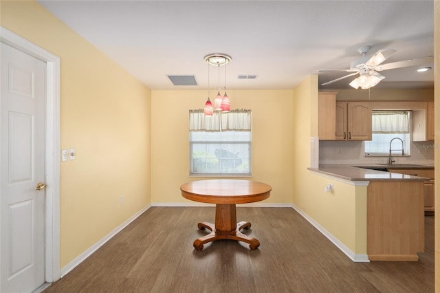 11146 SW 68th Ct, Ocala, FL 34476 - unfurnished dining area featuring a sink, dark wood finished floors, and visible vents