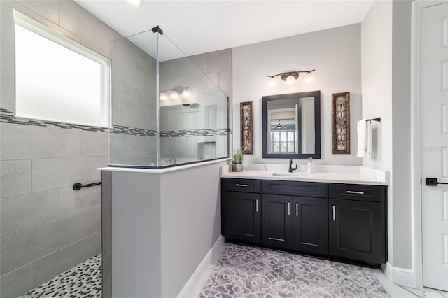 10082 SW 82nd Place Rd, Ocala, FL 34481 - bathroom featuring walk in shower, vanity, and baseboards