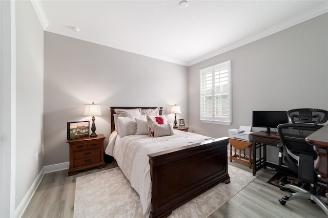 10082 SW 82nd Place Rd, Ocala, FL 34481 - bedroom with crown molding, light wood-style floors, an office area, and baseboards